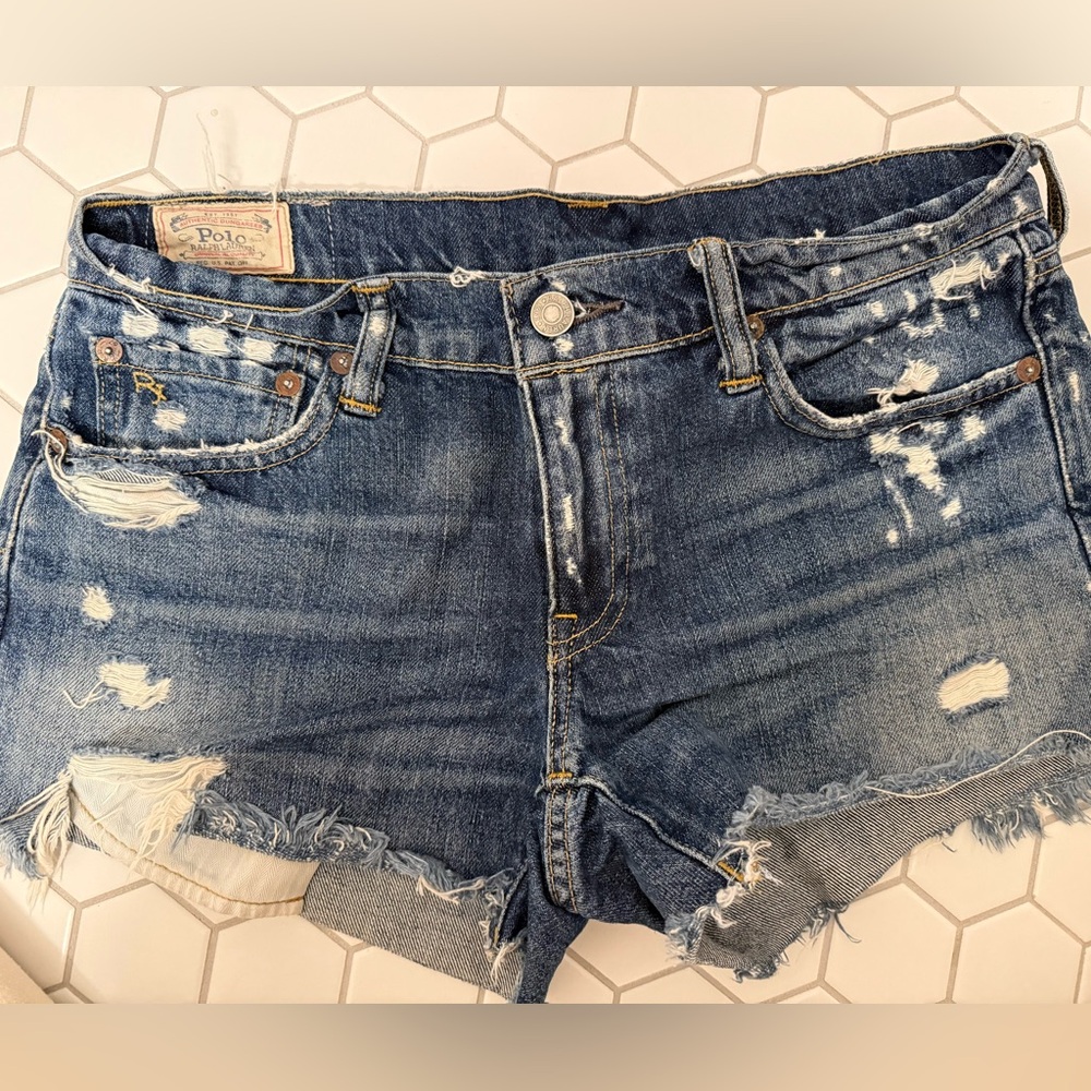 Polo by Ralph Lauren Dark Blue Distressed Jean Shorts